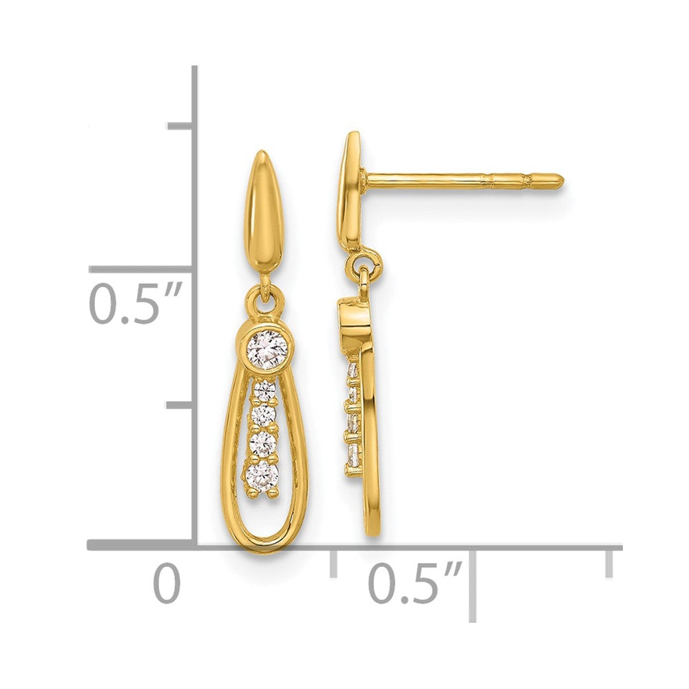 14K Yellow Gold Polished Teardrop CZ Post Dangle Earrings