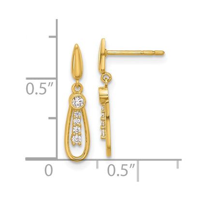 14K Yellow Gold Polished Teardrop CZ Post Dangle Earrings