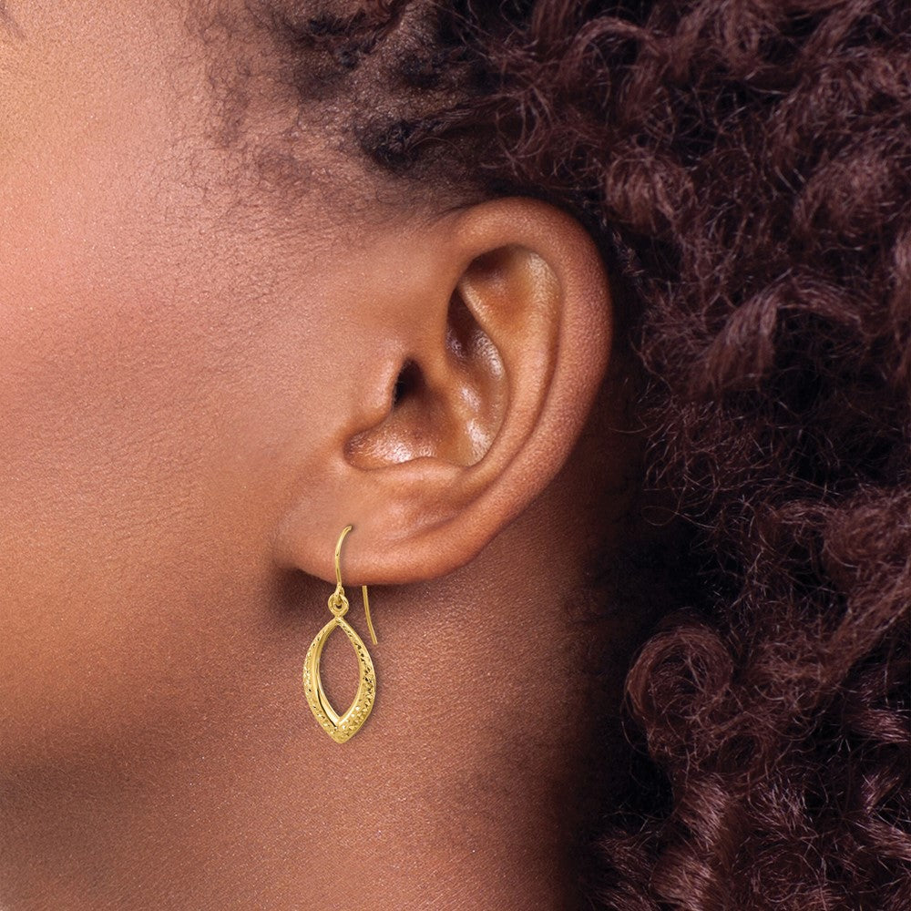 14K Yellow Gold Diamond Cut Dangle Earrings