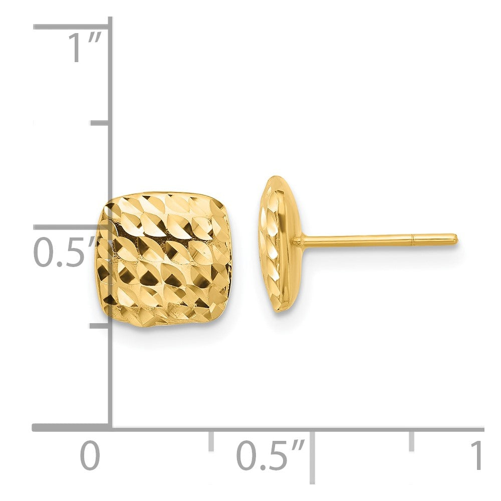 14K Yellow Gold Diamond Cut Square Post Earrings