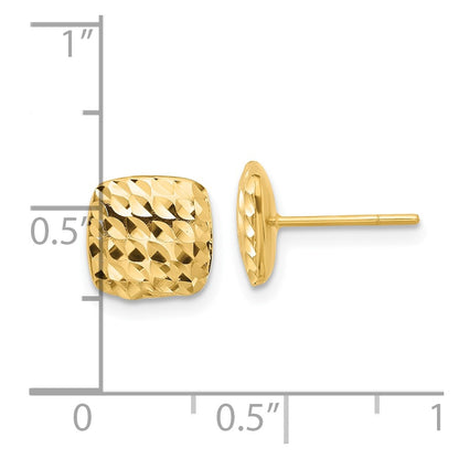 14K Yellow Gold Diamond Cut Square Post Earrings