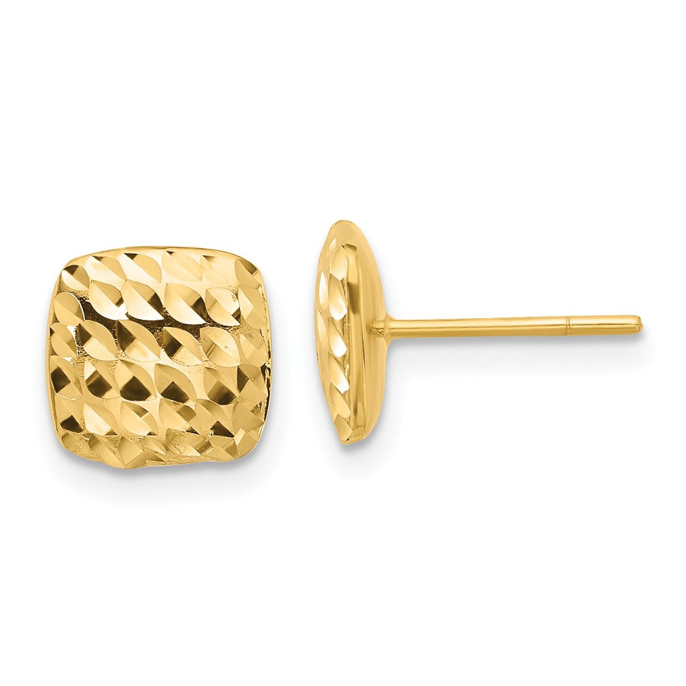 14K Yellow Gold Diamond Cut Square Post Earrings
