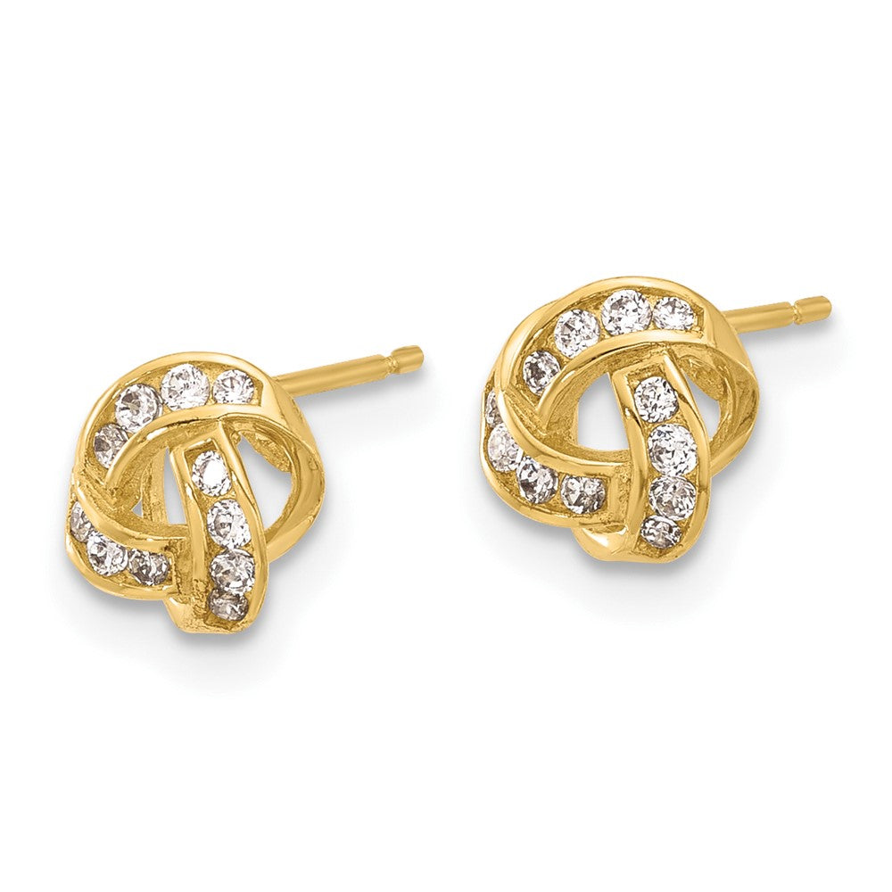 14K Yellow Gold Polished CZ Love Knot Post Earrings
