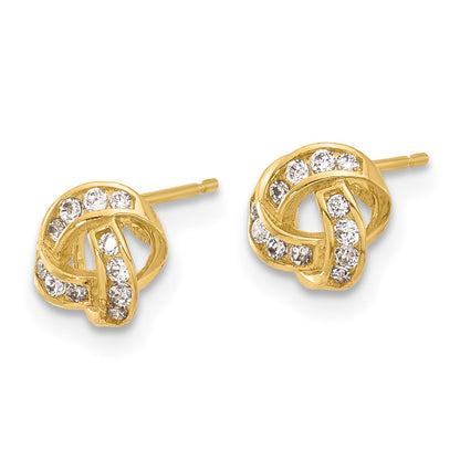 14K Yellow Gold Polished CZ Love Knot Post Earrings