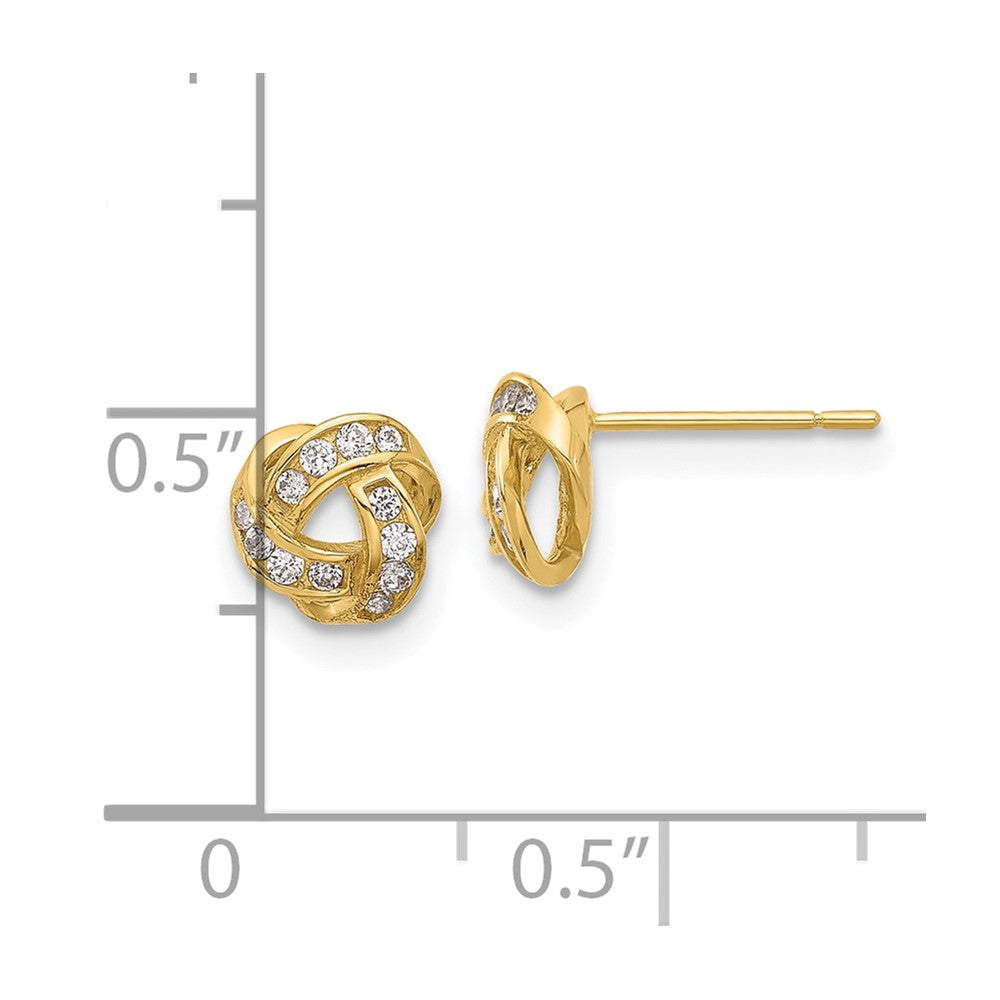 14K Yellow Gold Polished CZ Love Knot Post Earrings