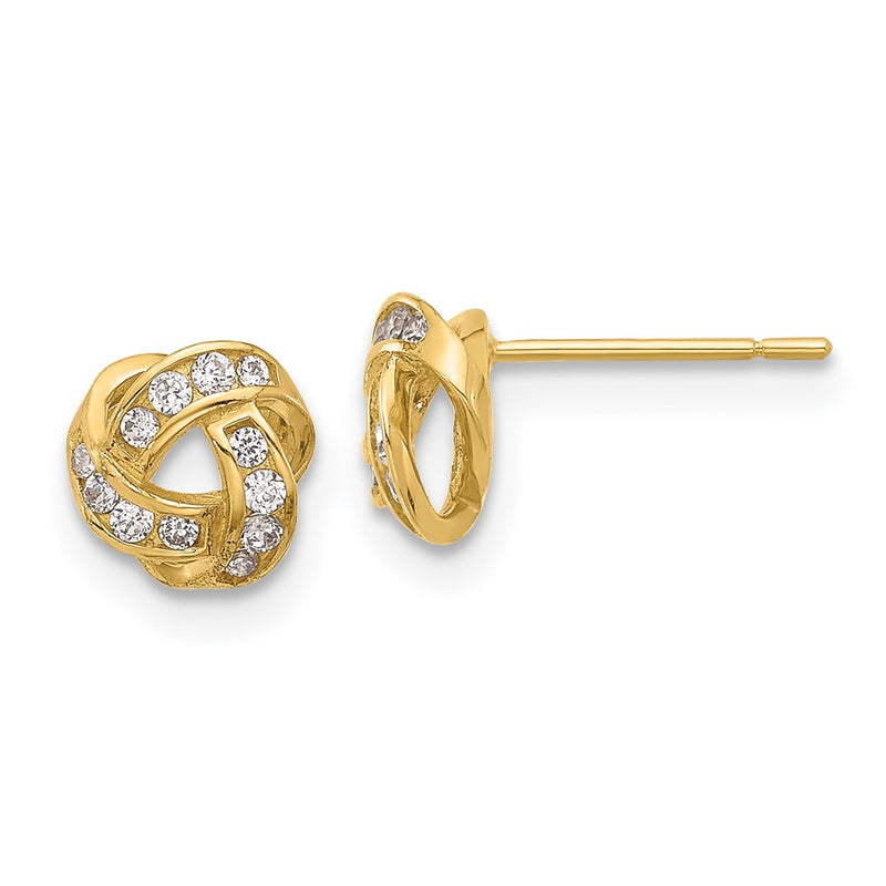 14K Yellow Gold Polished CZ Love Knot Post Earrings