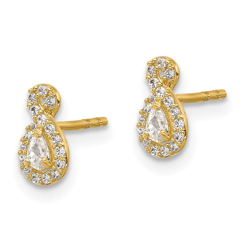14K Yellow Gold Polished CZ Infinity Post Earrings