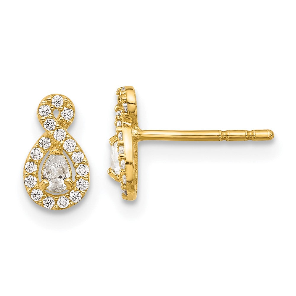14K Yellow Gold Polished CZ Infinity Post Earrings