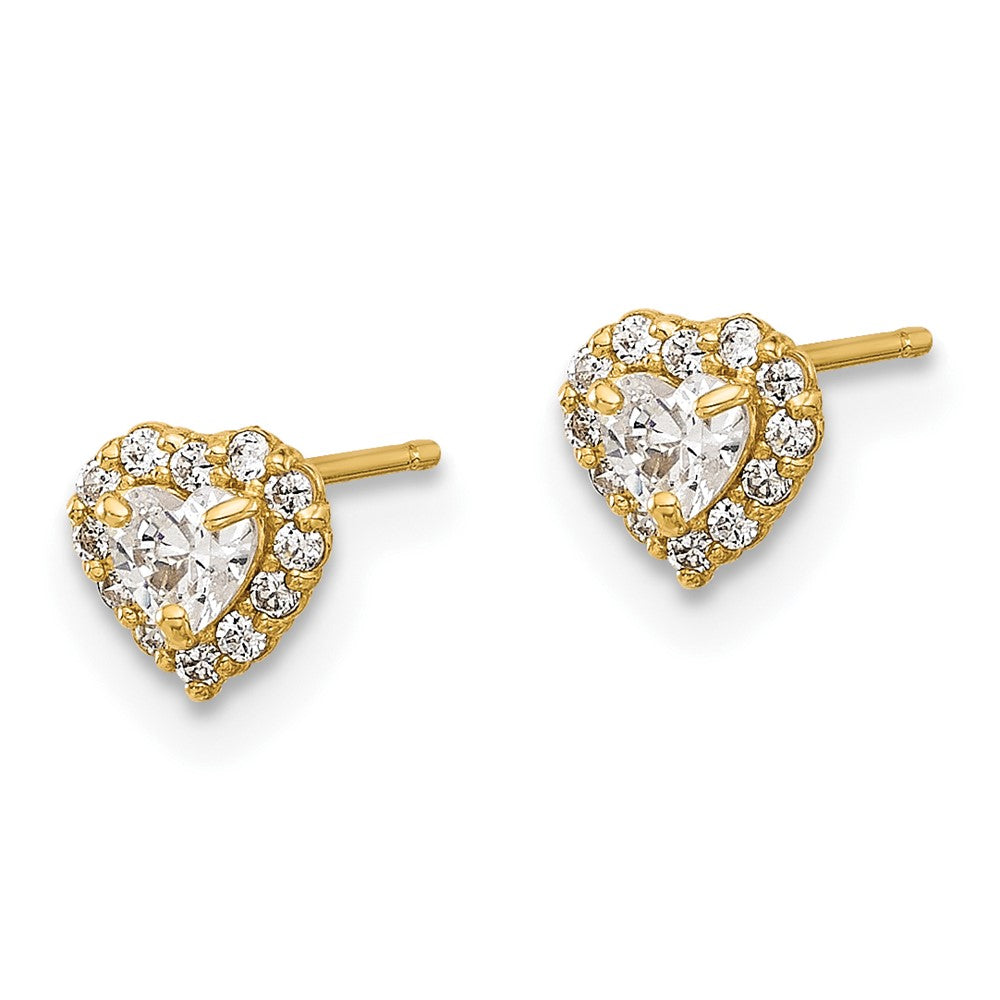 14K Yellow Gold CZ Heart Post Earrings