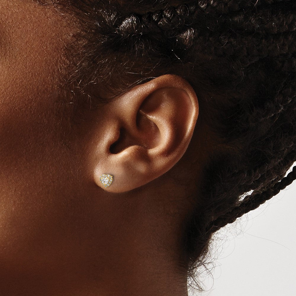 14K Yellow Gold CZ Heart Post Earrings