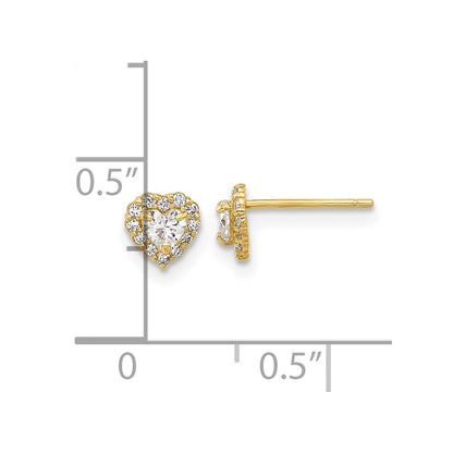14K Yellow Gold CZ Heart Post Earrings