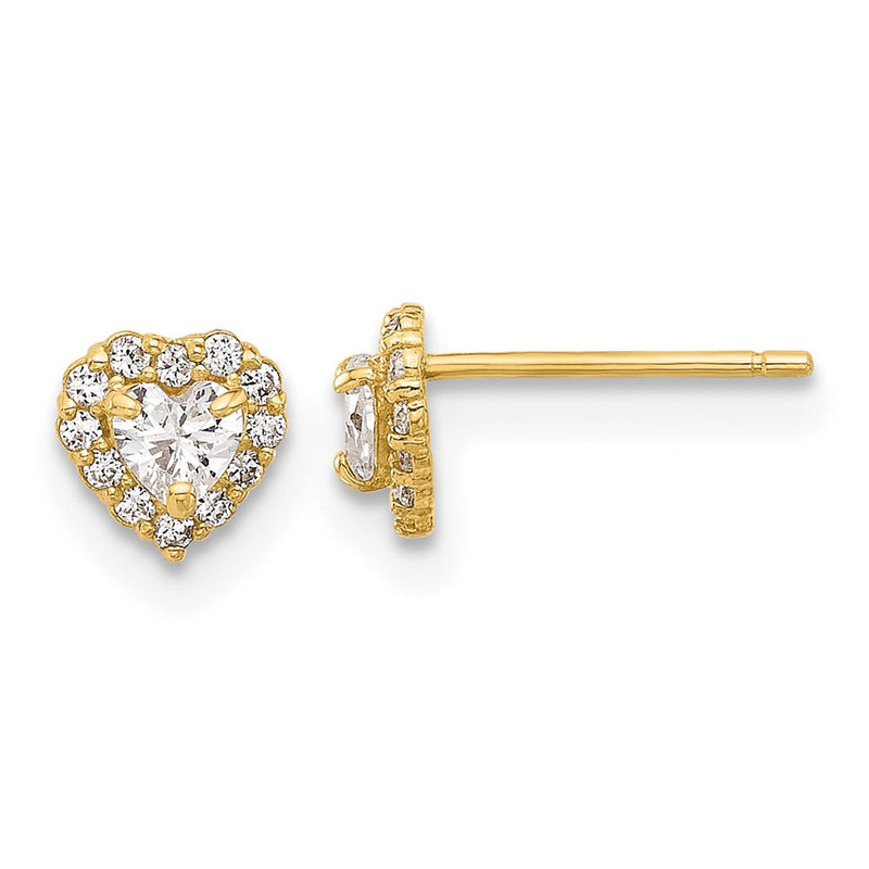 14K Yellow Gold CZ Heart Post Earrings