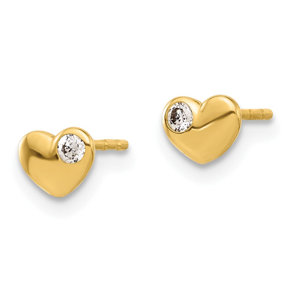 14K Yellow Gold CZ Heart Post Earrings