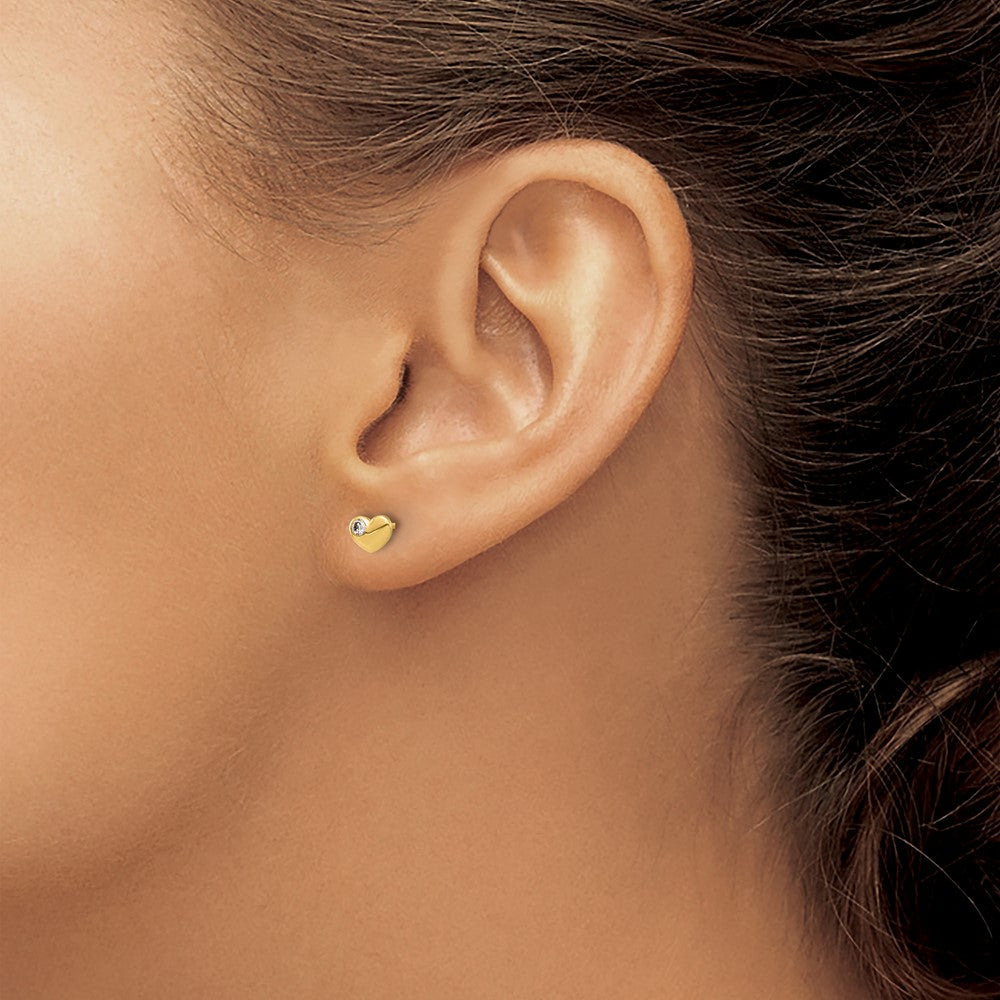 14K Yellow Gold CZ Heart Post Earrings