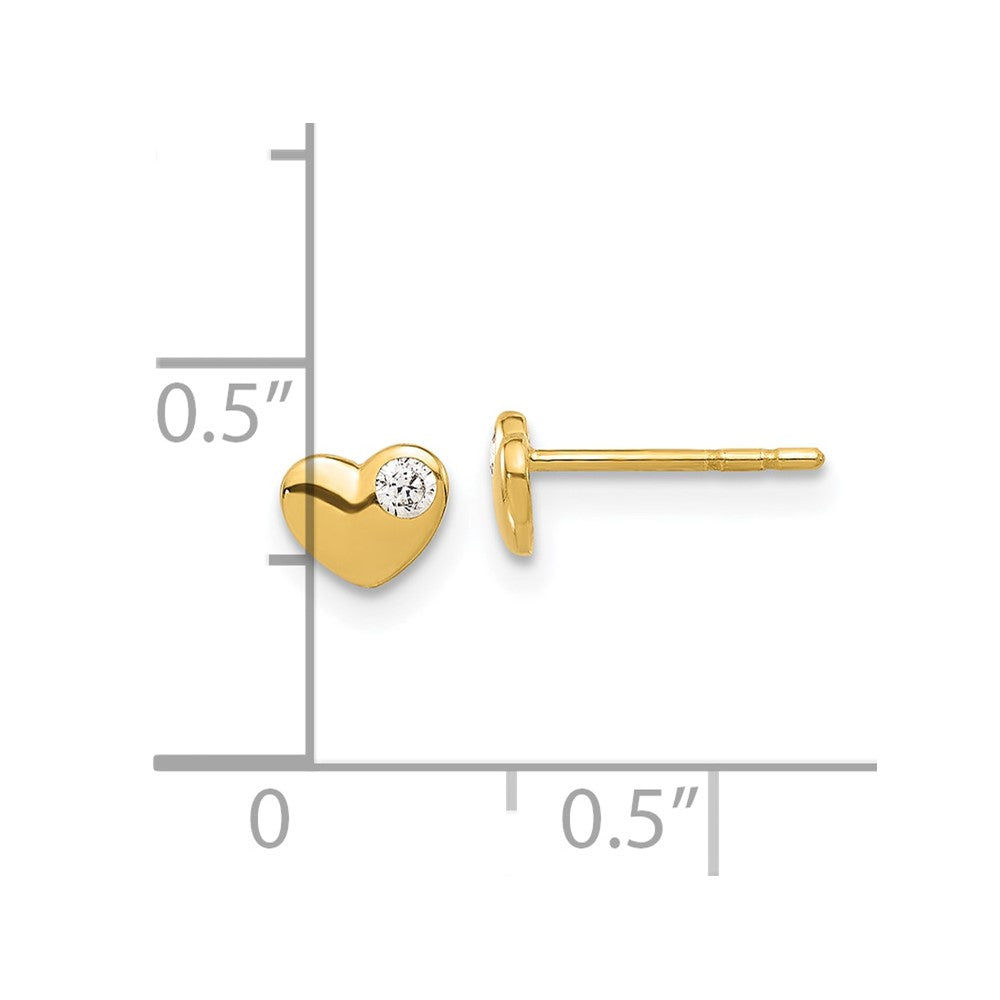 14K Yellow Gold CZ Heart Post Earrings