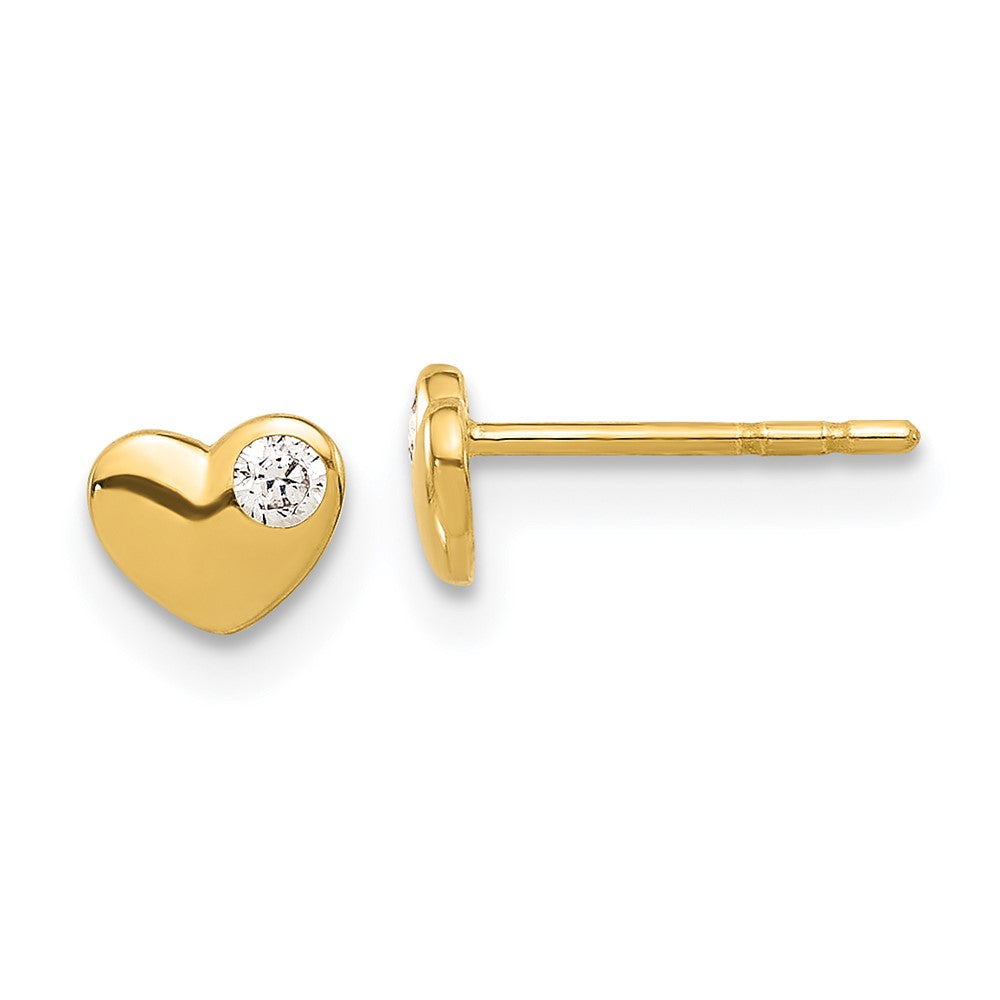 14K Yellow Gold CZ Heart Post Earrings
