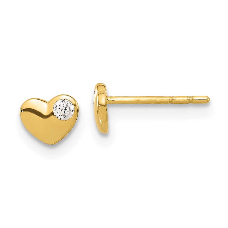 14K Yellow Gold CZ Heart Post Earrings