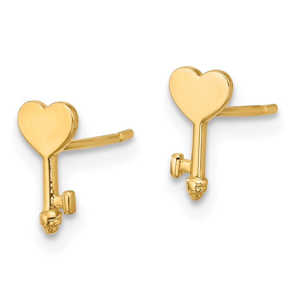 14K Yellow Gold Polished Heart Key Post Earrings