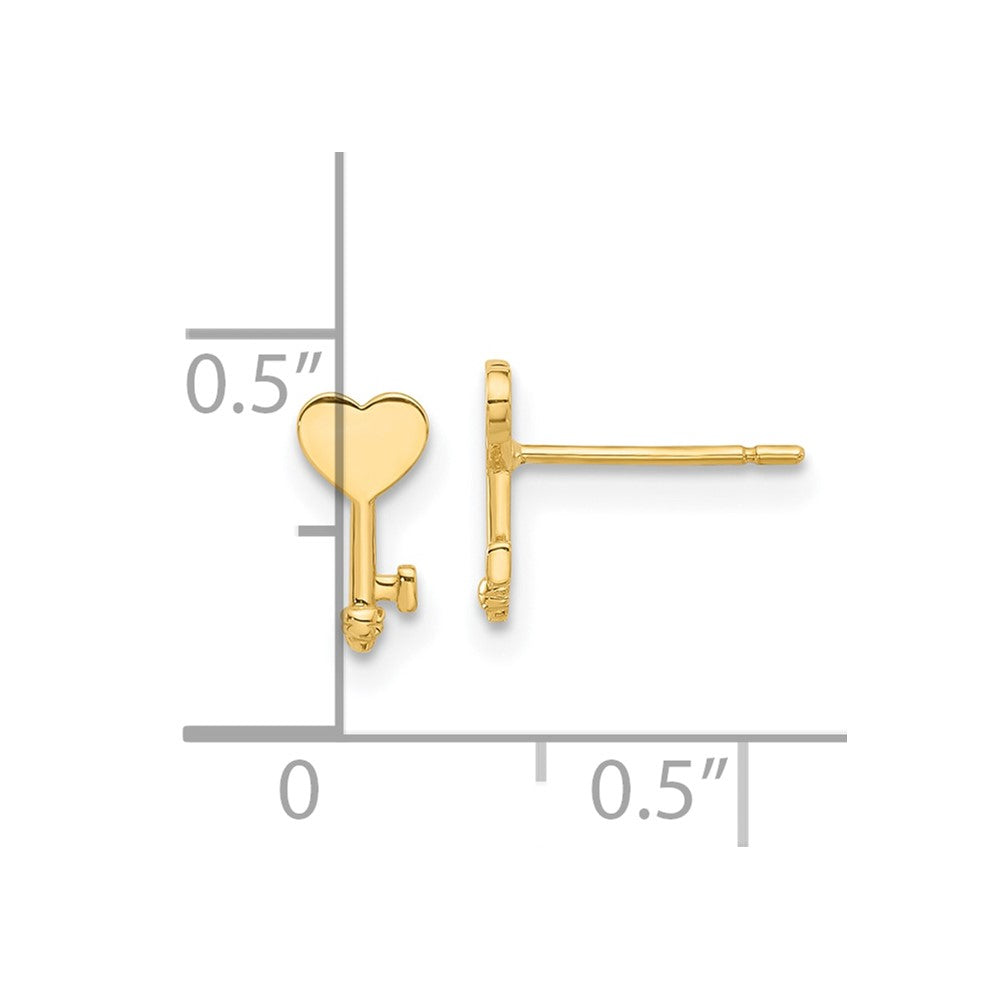 14K Yellow Gold Polished Heart Key Post Earrings