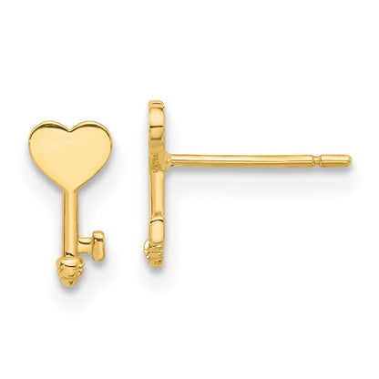 14K Yellow Gold Polished Heart Key Post Earrings