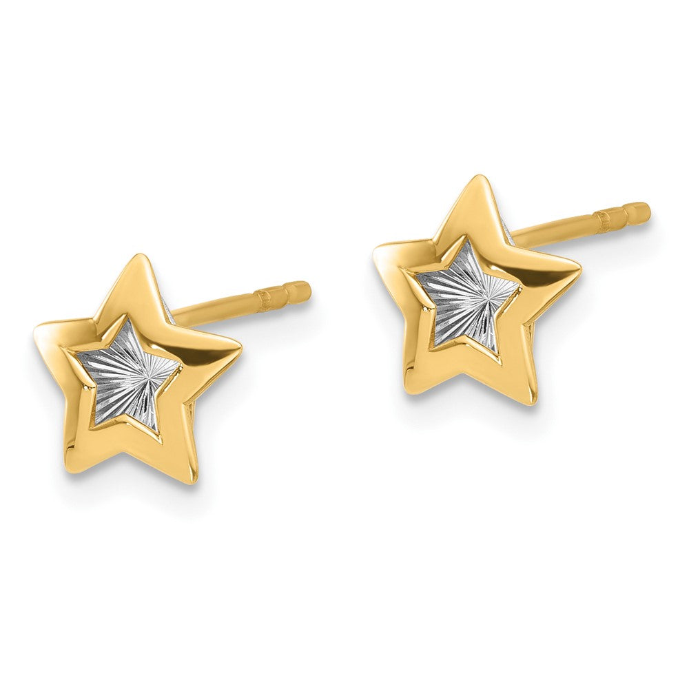 14K Yellow & Rhodium with Rhodium Polished and Textured Star Post Earrings