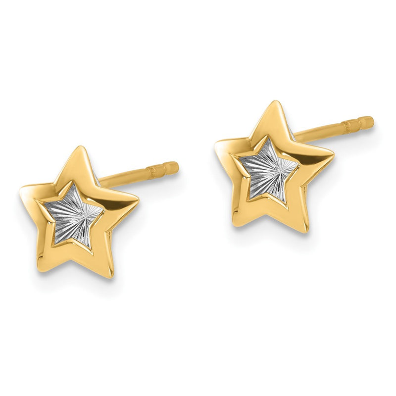 14K Yellow & Rhodium with Rhodium Polished and Textured Star Post Earrings
