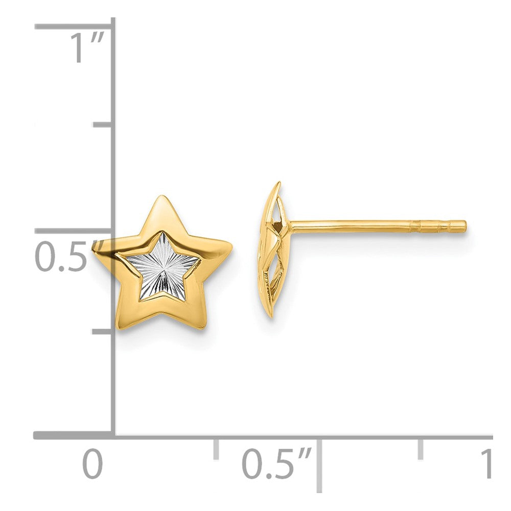 14K Yellow & Rhodium with Rhodium Polished and Textured Star Post Earrings