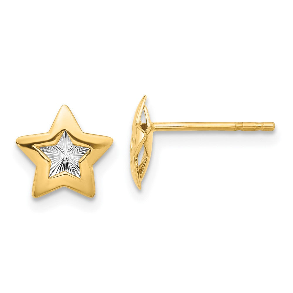 14K Yellow & Rhodium with Rhodium Polished and Textured Star Post Earrings