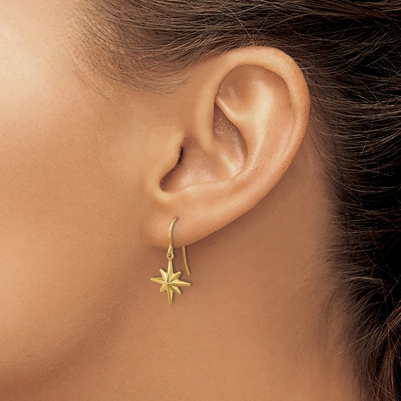 14K Yellow Gold Dangle Star Earrings