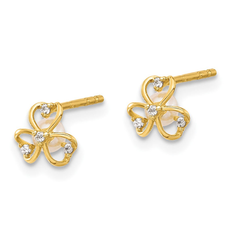 14K Yellow Gold CZ and Freshwater Cultured Pearl Post Earrings