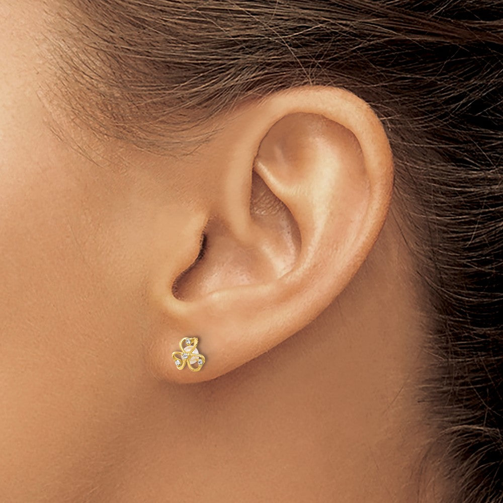 14K Yellow Gold CZ and Freshwater Cultured Pearl Post Earrings