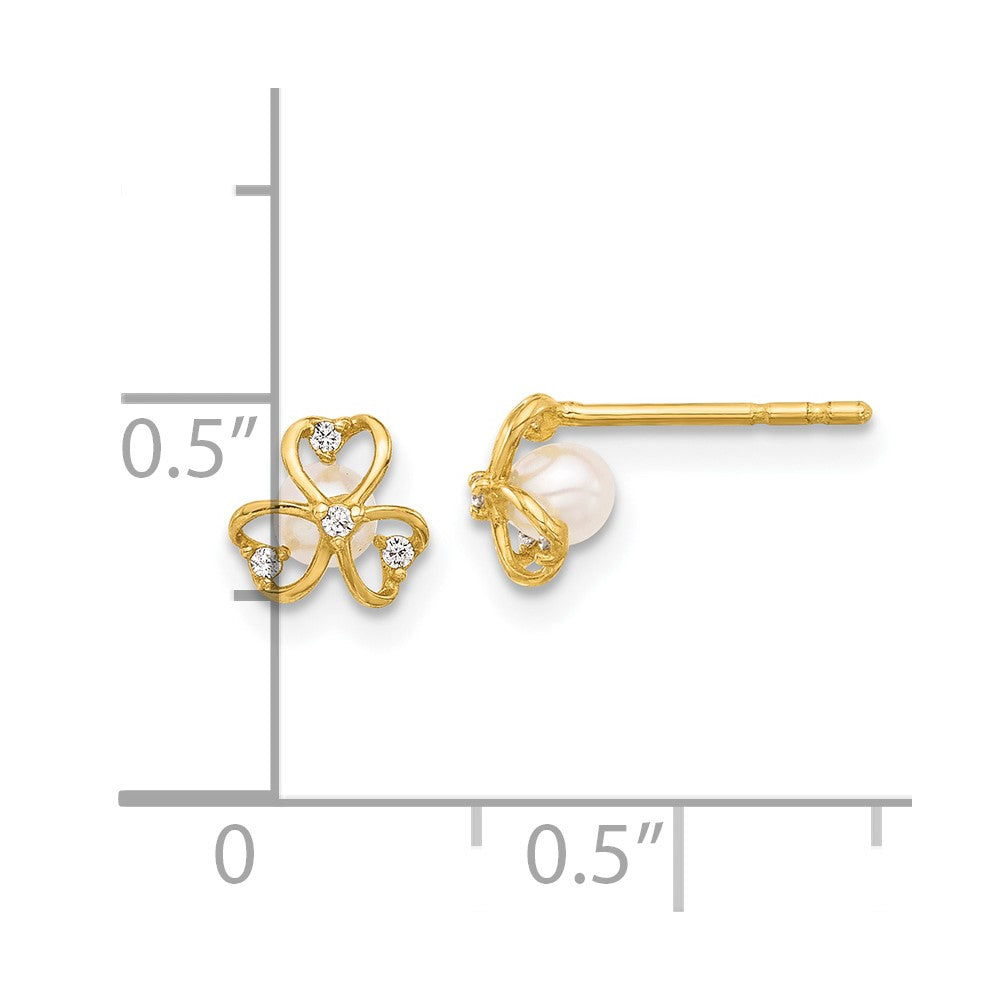 14K Yellow Gold CZ and Freshwater Cultured Pearl Post Earrings