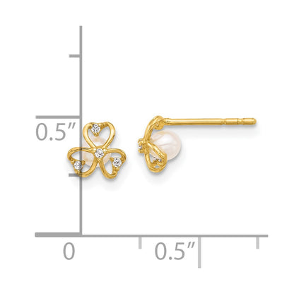 14K Yellow Gold CZ and Freshwater Cultured Pearl Post Earrings