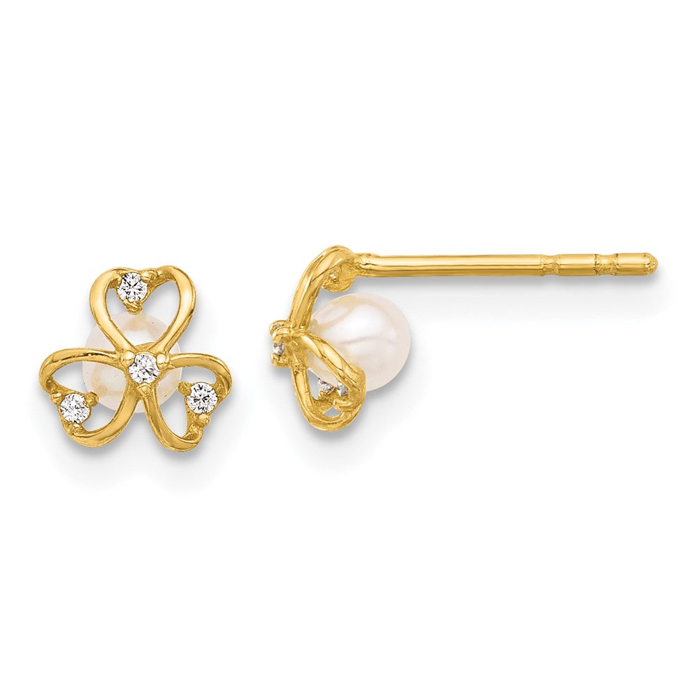 14K Yellow Gold CZ and Freshwater Cultured Pearl Post Earrings