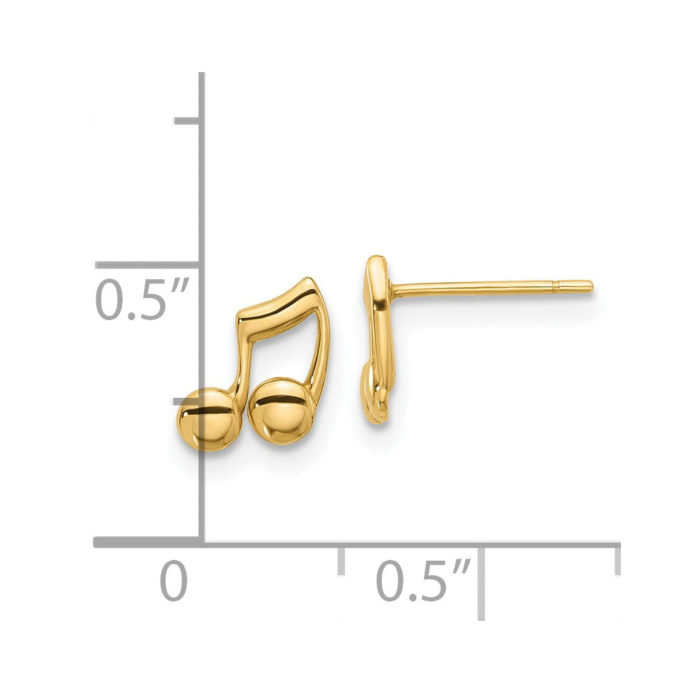 14K Yellow Gold Polished Music Notes Post Earrings