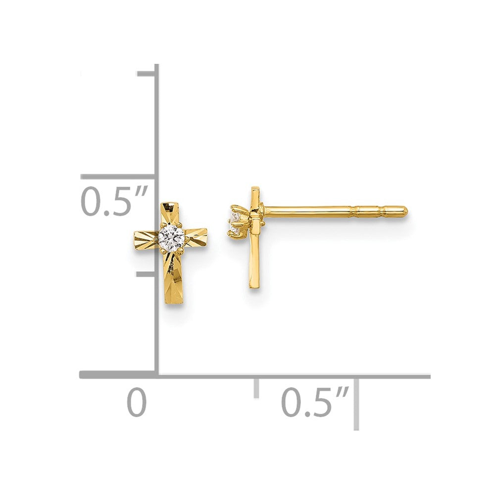 14K Yellow Gold Polished and D/c CZ Cross Post Earrings