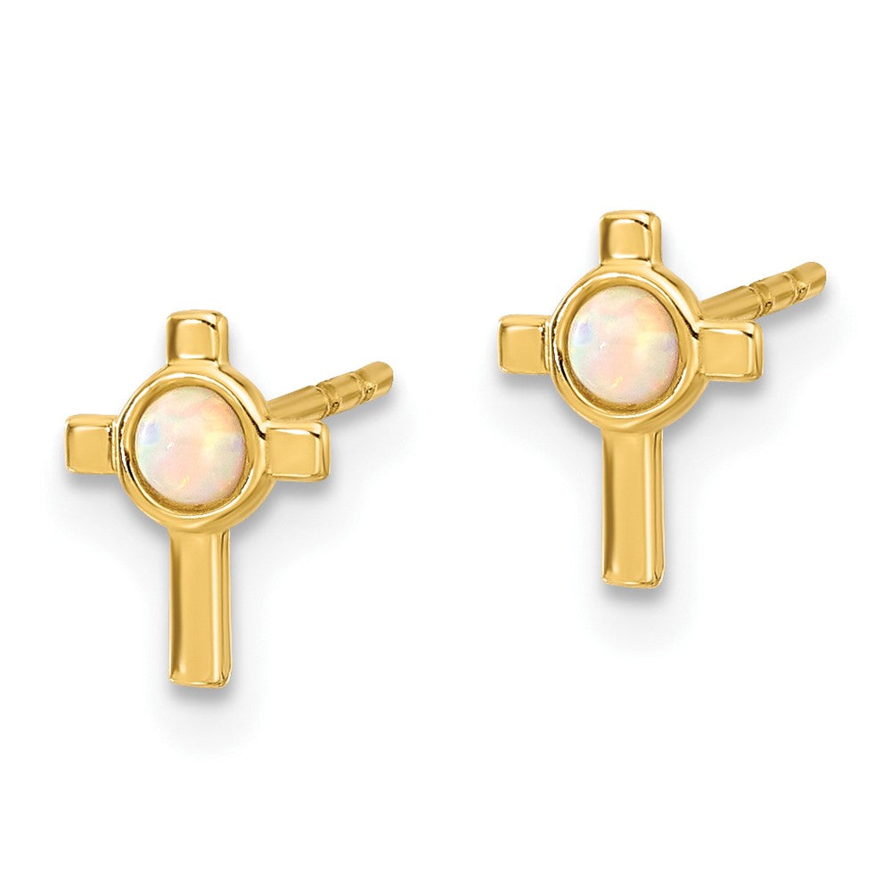 14K Yellow Gold Created Opal Cross Post Earrings