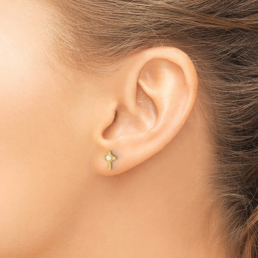 14K Yellow Gold Created Opal Cross Post Earrings