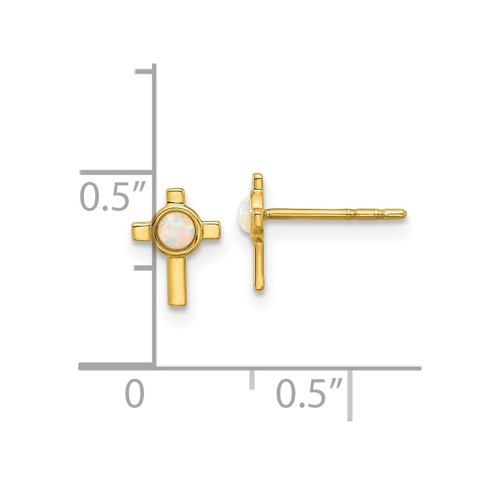14K Yellow Gold Created Opal Cross Post Earrings