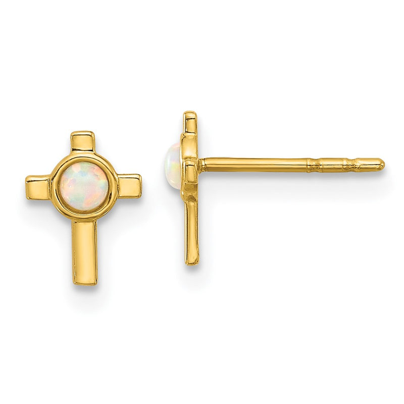 14K Yellow Gold Created Opal Cross Post Earrings