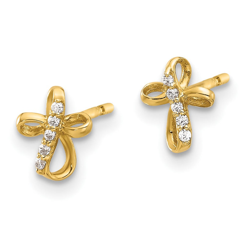 14K Yellow Gold CZ Cross Post Earrings