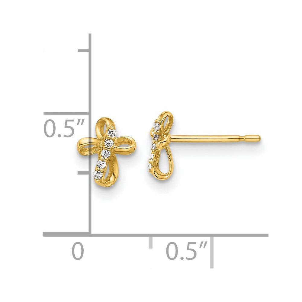 14K Yellow Gold CZ Cross Post Earrings