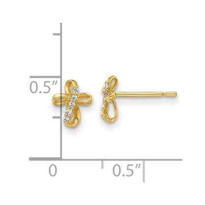 14K Yellow Gold CZ Cross Post Earrings