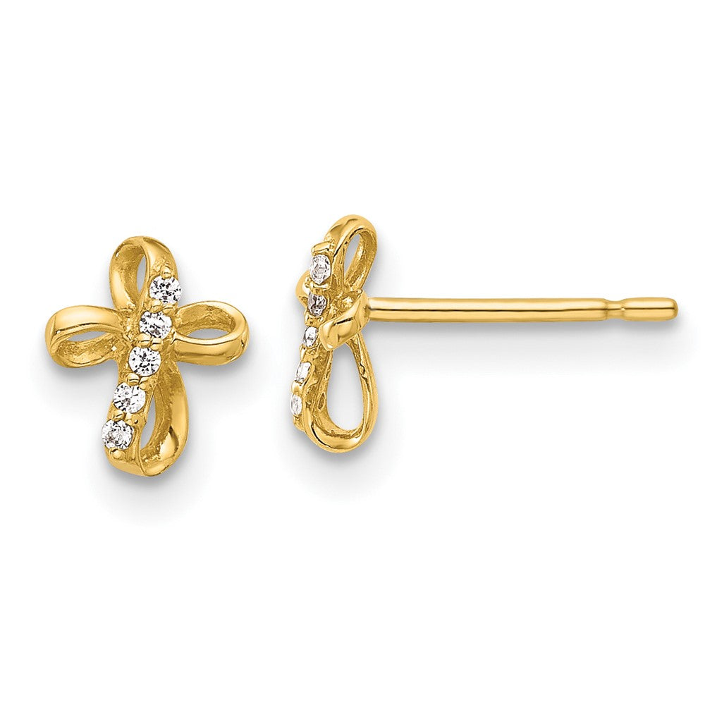 14K Yellow Gold CZ Cross Post Earrings