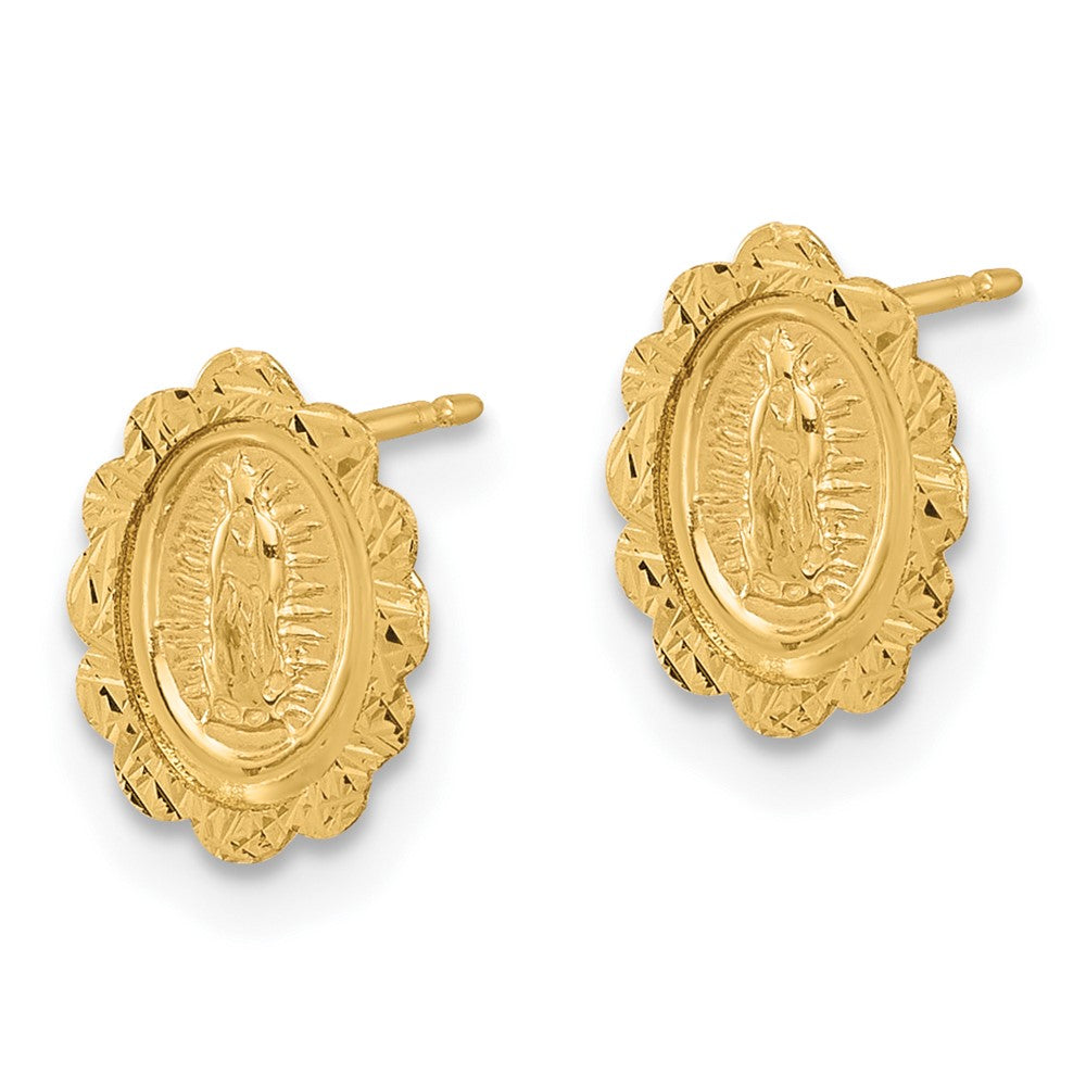 14K Yellow Gold Diamond Cut Miraculous Medal Post Earrings