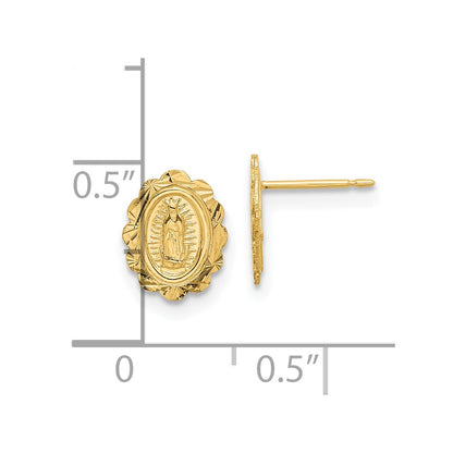 14K Yellow Gold Diamond Cut Miraculous Medal Post Earrings