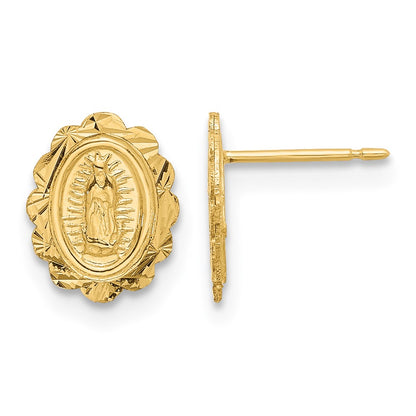 14K Yellow Gold Diamond Cut Miraculous Medal Post Earrings