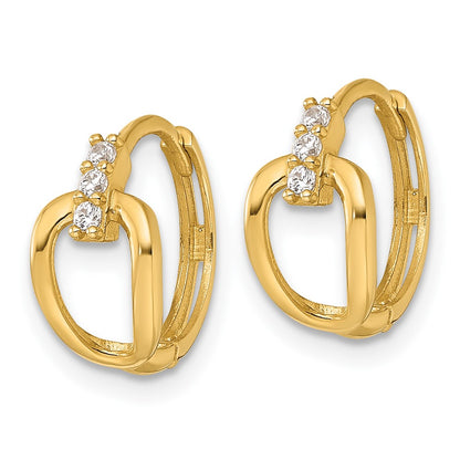14K Yellow Gold Polished Fancy CZ Hinged Round Hoop Earrings