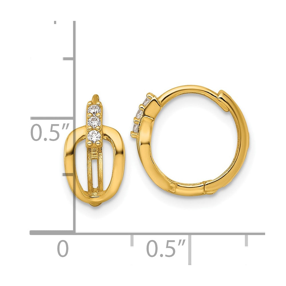 14K Yellow Gold Polished Fancy CZ Hinged Round Hoop Earrings