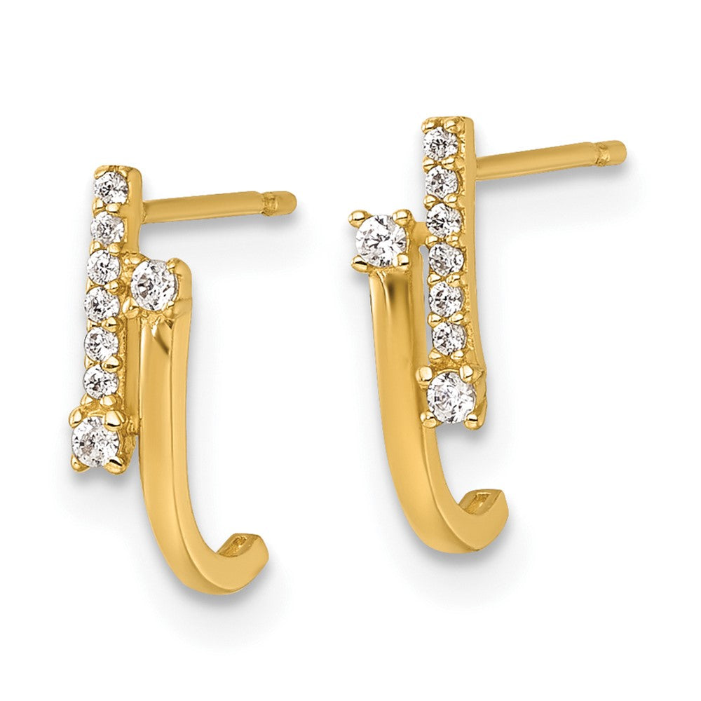 14K Yellow Gold Polished Fancy CZ Post J-Hoop Earrings